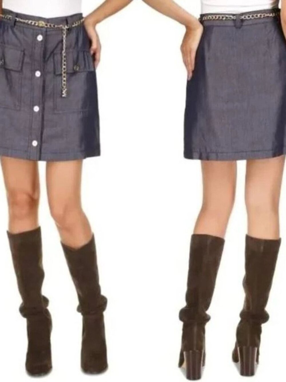 MICHAEL Michael Kors Pocket-Front Denim Skirt In Indigo Rinse Size 8